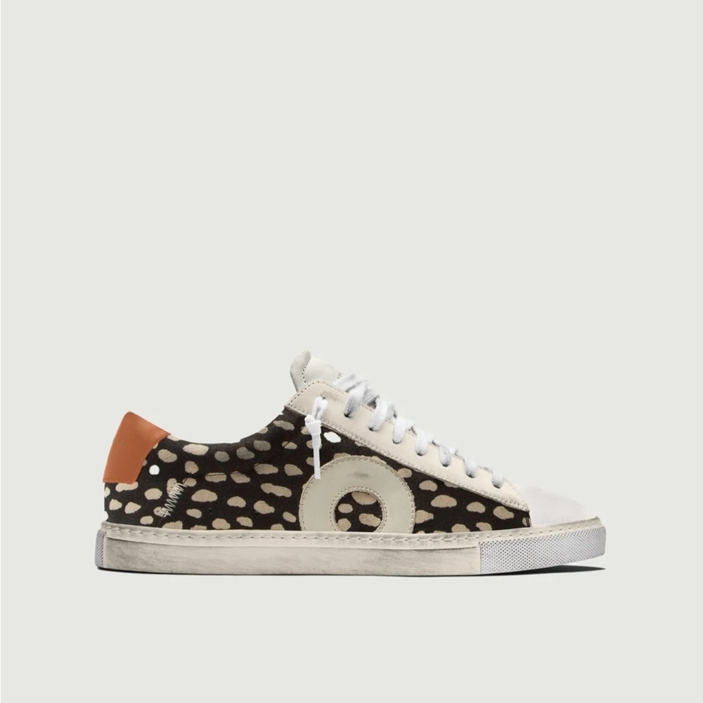 Oliver Cabell women’s low Black and White Sneakers with Brown Accents - Picture 2 of 10